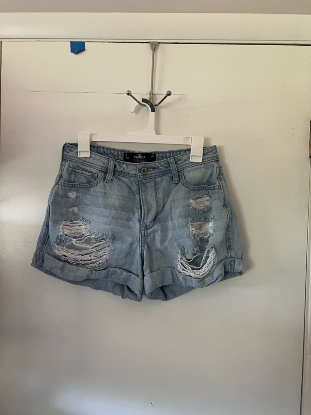 Hollister Light Blue Distressed Denim Shorts